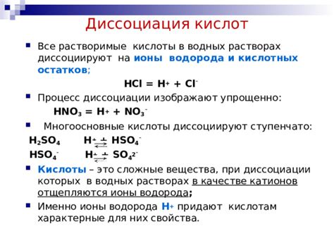 Процесс диссоциации кислоты